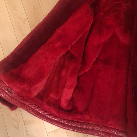 RED LEATHER Jacket lined with Red Rabbit Fur and Red Shearling Color - Picture 11 of 14